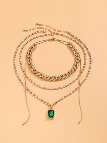 3pc Stone Charm Necklace