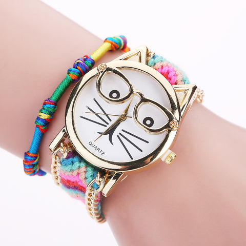 Cat Face Woven Watch Bracelet