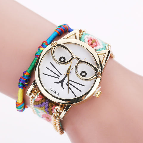 Cat Face Woven Watch Bracelet