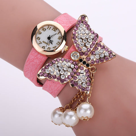 Butterfly Pearl Wrap Watch Bracelet